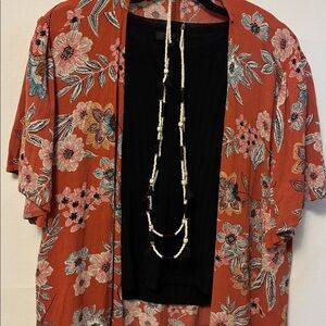 EUC Maurices Rust&Pink Floral Lightweight Kimono Large